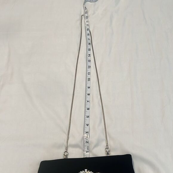 Elegant Black Feathered Rhinestone embellished velvet handbag EUC - Picture 13 of 13